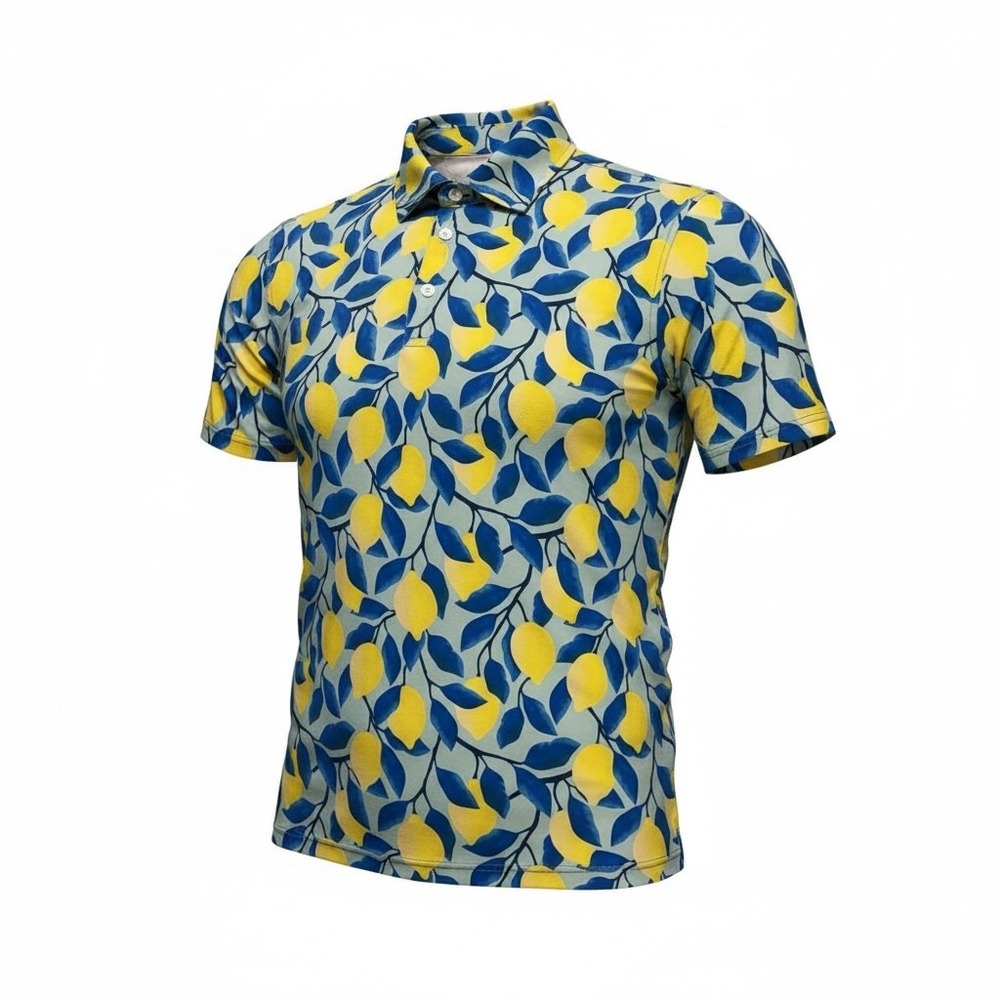 Royal Awesome Mens‎ Medium Golf Polo Shirt Short Sleeve Lemon Leaf Print